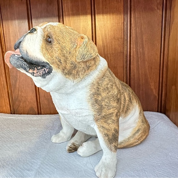 Original Size Sandicast Sculpture Brindle Fawn Bulldog Tongue Out Sitting 2006 - Picture 8 of 15